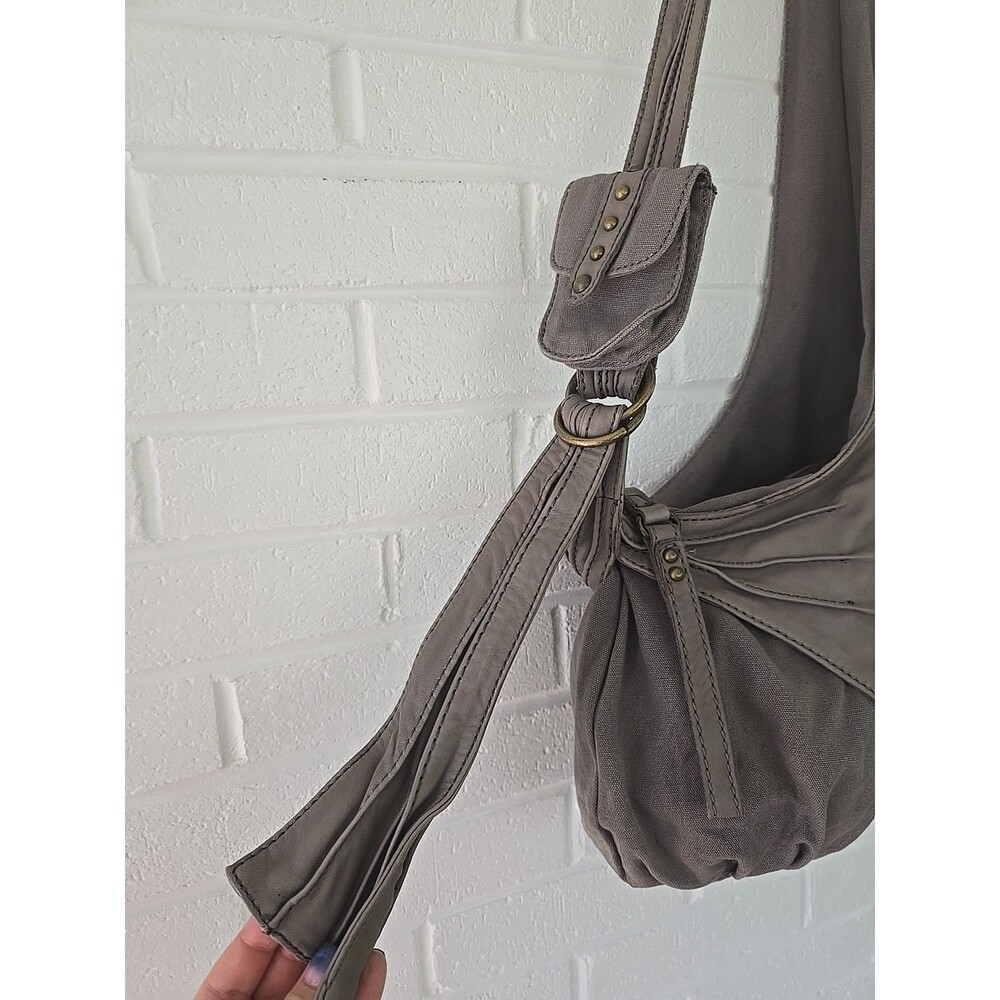 DIESEL Vintage Archive Studs Leather Cotton Shoulder Crossbody Bag Grey Y2K Rare - Picture 8 of 16